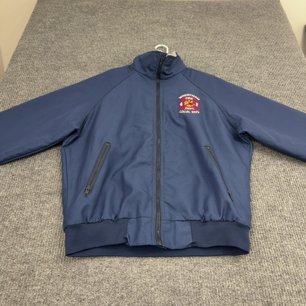 Wrentham Fire Dept Master‎ Fleece Jacket Mens 2XL Tall Navy Poly Cot Workwear
